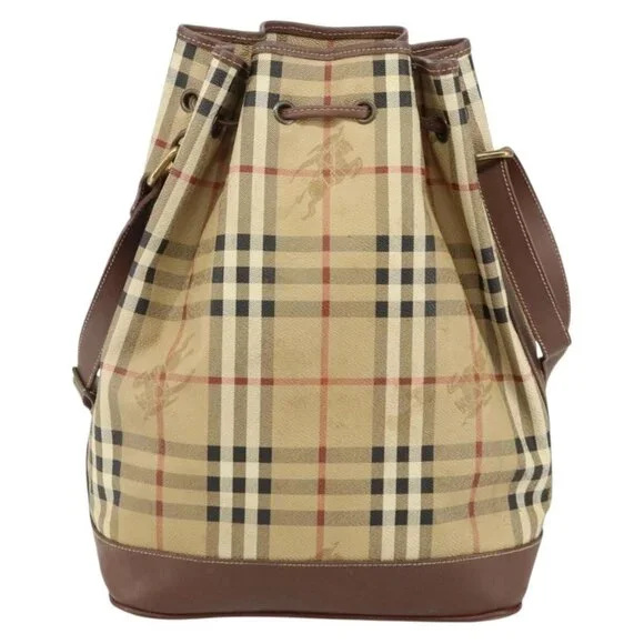 Authentic Burberrys Nova Check Shoulder Bag PVC Beige Gold - Picture 9 of 16